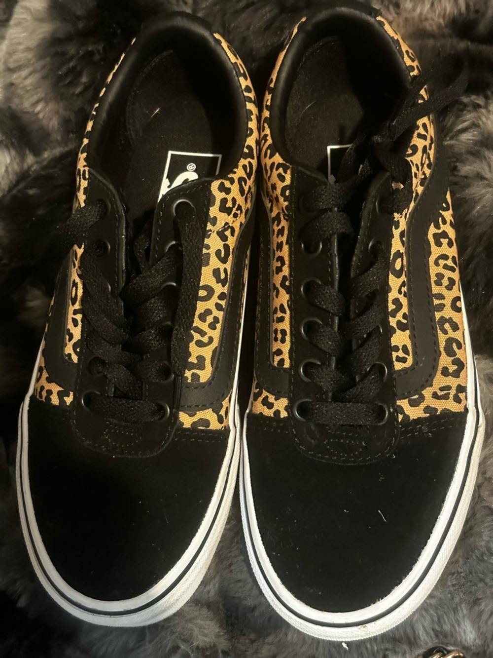 Vans Leopard Print Black and Tan Low-Top Sneakers